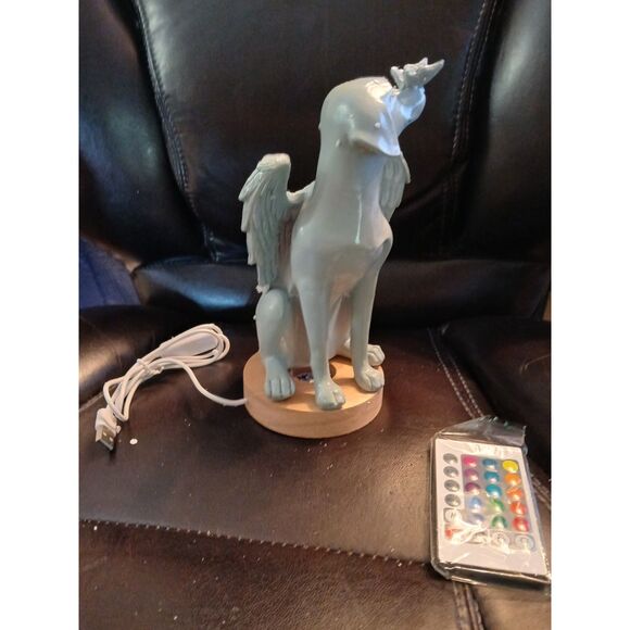 8.3" Angel Dog Garden Statue with Light Base & Remote Inside Outside - Picture 10 of 11